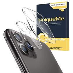 [ 2 Pack ] UniqueMe for iPhone 11 Pro/iPhone 11 Pro Max Camera Lens Protector Tempered Glass, HD Clear [New Version] Add Cameras Flash Circle