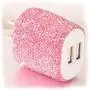 USB Wall Charger Bling 5V/2.4A 24W Dual Port Fast Charger Plug Cell Phone Block Adapter Pink for iPhone Android Samsung iPad Tablet etc.