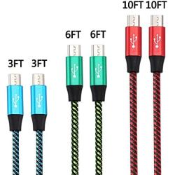 Micro USB Cable,Bynccea 6-Pack [3FT 3FT 6FT 6FT 10FT 10FT] Cell Phone Charger Android Multi-Colored Nylon Braided Fast Charging Cord Compatible with Samsung S7 Edge J7,LG,HTC,Motorola,Kindle,PS4,Xbox