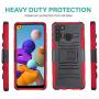 CasemartUSA Phone Case for [Samsung Galaxy A21], [Refined Series][Red] Shockproof Cover with Built-in Kickstand & Belt Clip Holster for Samsung Galaxy A21 (Verzion, Boost Mobile, T-Mobile, Metro)