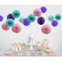 Teal Lavender Purple Pink Party Decorations 16pcs Paper Pom Poms Honeycomb Balls Blue Lanterns Tissue Fans for Wedding Birthday Baby Shower Frozen Party Supplies