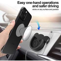 Car Grips Mount for Phone Stand Cute Bear Style Silicone Phone Holder with Phone line Clasp for Collapsible Grip/Socket Mount User Used on Dashboard, Home, Office, Kitchen, Desk, Wall (Black) 3 Pack