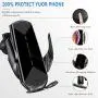 Wireless Car Charger 15W Fast Charging Touch Sensing Auto-Clamping Car Wireless Charger Air Vent Clip Car Phone Mount for iPhone SE/11/11 Pro Series/X/XR/8, Samsung Galaxy S20 S10 Note10/9 (Q1-Black)