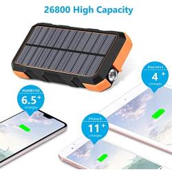 Solar Charger 26800mAh Hiluckey 18W Power Bank with 3.0A Outputs USB C Waterproof Battery Pack for Smartphones, Tablets, MacBook