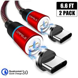 Magnetic Type c Cable, CAFELE 2 Pack 6.6ft Magnetic USB C Cable with Led Light, Support QC 3.0 Fast Charging & Data Transfer, Nylon Braided Magnet Phone Charger Cord for Type C Devices - Red