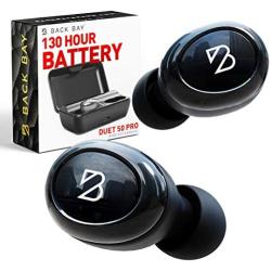 Duet 50 Pro - Wireless Bluetooth Earbuds. 130 Hour Long Battery Life for iPhone, Android. [Featured in Forbes] Phone Charger Mini Power Bank Case, Sweatproof TWS Headphones. aptX Sound for Running