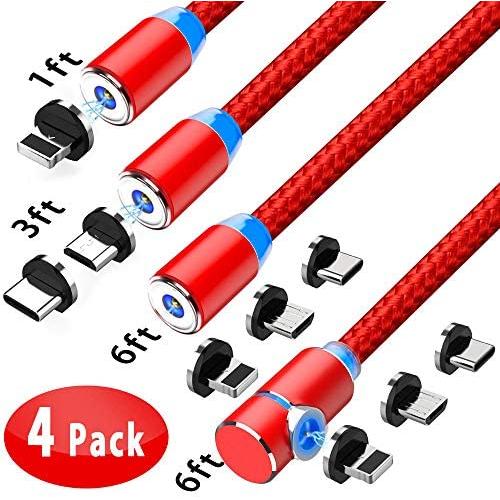 Crozziz Magnetic Charging Cable(4 Pack,1ft/3ft/6ft/6ft)3 in 1 Cable,Compatible with Mirco USB, Type C Smartphone and iProduct Device(Red) Crozziz Magnetic Charging Cable(4 Pack,1ft/3ft/6ft/6ft)3 in 1 Cable,Compatible with Mirco USB, Type C Smartphone and iProduct Device(Red)