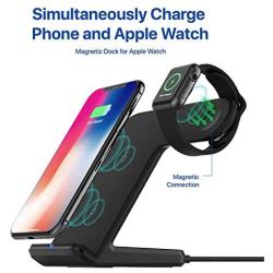 Bysionics Wireless Charger,2 in 1 Fast Qi Phone Wireless Charging Stand & Wireless Charging Dock Compatible for Apple iWatch Series 4/3/2/1 (Black)