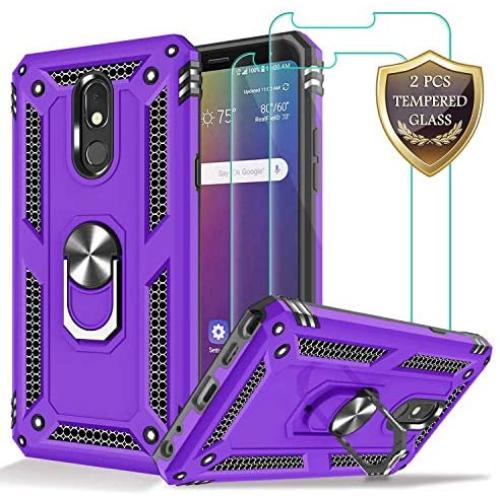 LG Stylo 5 Case, LG Stylo 5 Plus Case, LG Stylo 5V Case with Tempered Glass Screen Protector [2Pack], Jshru Military Grade Protective Phone Case with Ring Car Mount Kickstand for LG Stylo 5X Purple