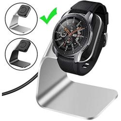 CAVN Compatible with Samsung Galaxy Watch Charger 42mm 46mm Gear S3 Charger Dock Stand, Replacement Aluminum Charging Cable Cord Station Cradle Base with 4.2ft USB Accessory (Not for Active) (Silver)