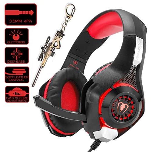 Pro Gaming Headset for PC PS4 Xbox One Surround Sound Over-Ear Headphones with Mic LED Light Bass Surround Soft Memory Earmuffs for Computer Laptop Switch Games Kid’s Boy’s Teen’s Gifts