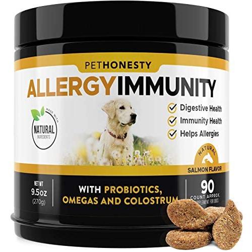 PetHonesty Allergy Relief Immunity Supplement for Dogs - Omega 3 Salmon Fish Oil, Colostrum, Digestive Prebiotics & Probiotics - for Seasonal Allergies + Anti Itch, Skin Hot Spots Soft Chews