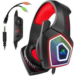 Xbox One Headset, PS4 Headset, Gaming Headset for PS4, PC Gaming Headset Surround Sound Wired Headset with Microphone, Headphone Gaming Compatible for PS4, Xbox One, PC, Laptop, Tablet(Black&Red)