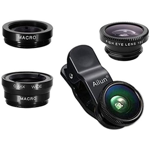 iPhone Lens,by Ailun,3 in 1 Clip On 180 Degree Fish Eye Lens+0.65X Wide Angle+10X Macro Lens,Universal HD Camera Lens Kit for iPhone 7/6s/6s Plus/6/SE/5/5s,Samsung,BlackBerry,Mobile Phone [Black]