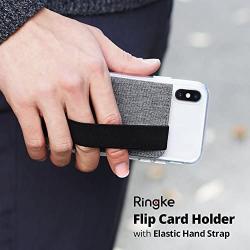 Ringke Flip Card Holder with Elastic Hand Strap Slim Soft Band Grip Fashion Multi-Card Slot 3M Stick-On Wallet Credit Card Cash Mini Pouch Attachment Compatible with Most Smartphones - Gray