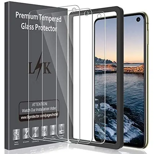 LK [3Pack] Screen Protector for Samsung Galaxy S10e Tempered Glass (New Verison) (Camera Hole Opened) Frame Installation HD Clear, 9H Hardness, Case Friendly