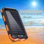 Solar Charger,Yelomin 20000mAh Portable Outdoor Mobile Power Bank,Camping External Backup Battery Pack Dual USB 5V 1A/2A Outputs with SOS Function & Compass