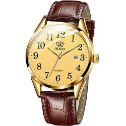 Men Women Wrist Watch Brown Leather-OLEVS Casual Classic Number Easy Reader Analog Quartz Dress Waterproof 3ATM Wristwatch