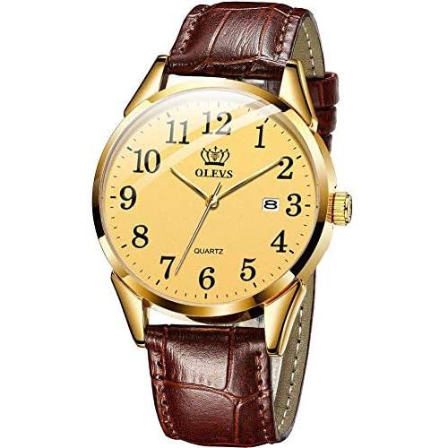 Men Women Wrist Watch Brown Leather-OLEVS Casual Classic Number Easy Reader Analog Quartz Dress Waterproof 3ATM Wristwatch