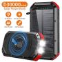 Solar Power Bank 30000mAh, Solar Charger Wireless Portable Charger 18W with 5 Outputs & Type-c Input 4 Lighting Modes Super Bright Flashlight Waterproof Phone Charger for Camping Outdoor