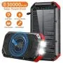 Solar Power Bank 30000mAh, Solar Charger Wireless Portable Charger 18W with 5 Outputs & Type-c Input 4 Lighting Modes Super Bright Flashlight Waterproof Phone Charger for Camping Outdoor
