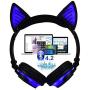 MeterMal Earphonel Cute Cat Ear Rechargeable Gaming Headset with LED Lights Colorful Over Ear Foldable Headphones with Mic for Cell Phone Pink