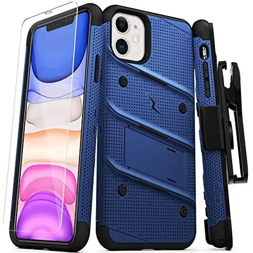 Zizo Bolt Cover - Case for iPhone 11 with Military Grade + Glass Screen Protector & Kickstand and Holster (Blue/Black) Zizo Bolt Cover - Case for iPhone 11 with Military Grade + Glass Screen Protector & Kickstand and Holster (Blue/Black)