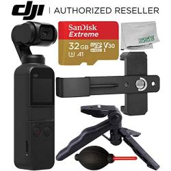 DJI Osmo Pocket Gimbal with Essential Phone Holder Accessory Bundle – Includes: SanDisk Extreme 32GB microSDHC Memory Card + Phone Holder Bracket + Pistol Grip/Tabletop Tripod + Dust Blower + More