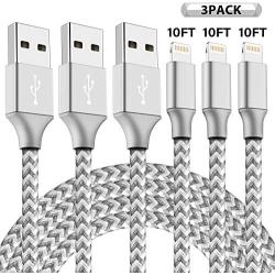 iPhone Charger 3Pack 10FT Mfi Certified Lightning Cables to USB Syncing Data and Nylon Braided Cord Charger for iPhone XS/Max/XR/X/8/6Plus/6S/7Plus/7/8Plus/SE/iPad and More