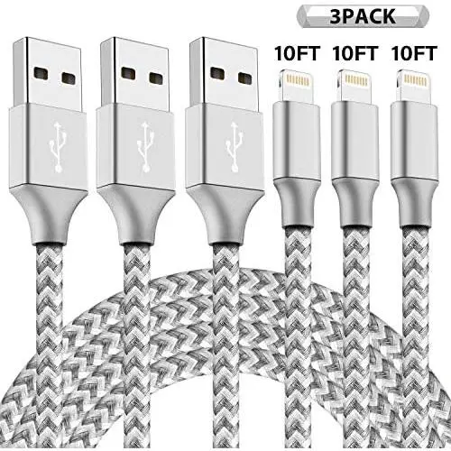 iPhone Charger 3Pack 10FT Mfi Certified Lightning Cables to USB Syncing Data and Nylon Braided Cord Charger for iPhone XS/Max/XR/X/8/6Plus/6S/7Plus/7/8Plus/SE/iPad and More iPhone Charger 3Pack 10FT Mfi Certified Lightning Cables to USB Syncing Data and Nylon Braided Cord Charger for iPhone XS/Max/XR/X/8/6Plus/6S/7Plus/7/8Plus/SE/iPad and More