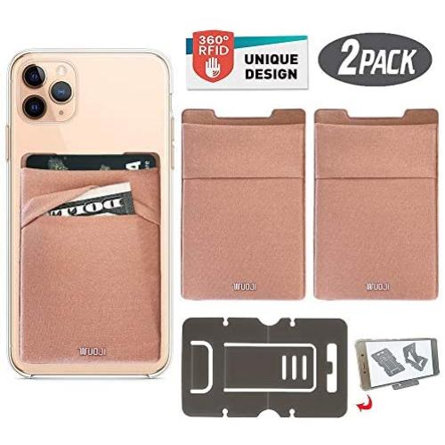 [2PC] RFID Blocking Phone Card Wallet - Double Secure Pocket - Ultra-Slim Self Adhesive Credit Card Holder Card Sleeves Phone Wallet Sticker All Smartphones(Gold)