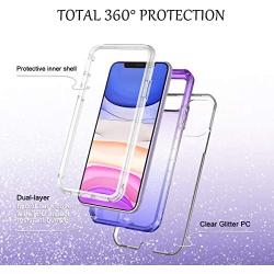 LONTECT for iPhone 11 Case Built-in Screen Protector Glitter Gradient Clear Sparkly Bling Rugged Shockproof Hybrid Full Body Protective Case Cover for Apple iPhone 11 6.1 2019, Purple Blue