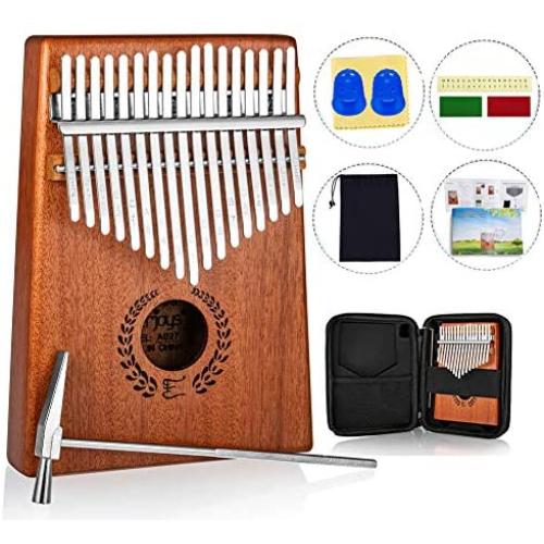 Kalimba Thumb Piano 17 Keys, Portable Mbira Finger Piano w/Protective Case, Fast to Learn Songbook, Tuning Hammer, All in One Kit