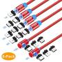 TOPK Magnetic Charging Cable,(6-Pack,1ft/3ft/3ft/6ft/6ft/10ft) Magnetic Phone Charger,3-in-1 USB Magnetic Cable Compatible with Micro USB,Type C and iProducts(Red)