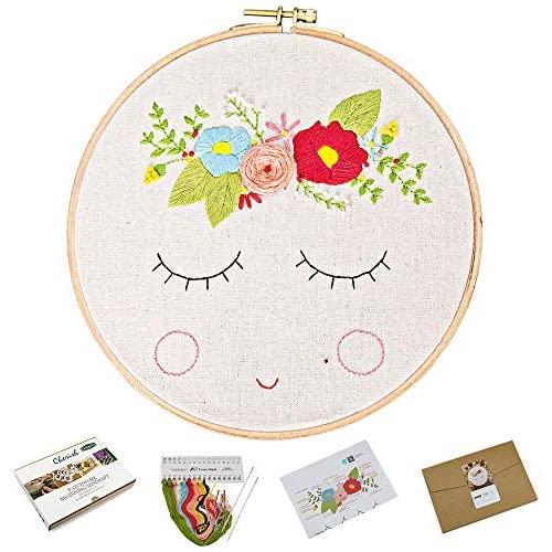 Full Range of Handmade Starter Embroidery Kits with Flower Pattern Including Embroidery Hoop, Embroidery Cloth, Color Threads, Needle and Instruction (511126)