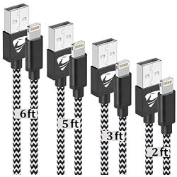 iPhone Charger MFi Certified iPhone Charger Cord 4Pack 2/3/5/6 FT iPhone Charging Cord Nylon Braided Lightning Cable Fast Charging Cable for iPhone 11 Pro X XS Max XR 8 7 6s 6 Plus 5 5s SE, iPad