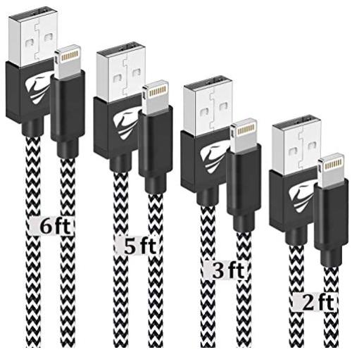 iPhone Charger MFi Certified iPhone Charger Cord 4Pack 2/3/5/6 FT iPhone Charging Cord Nylon Braided Lightning Cable Fast Charging Cable for iPhone 11 Pro X XS Max XR 8 7 6s 6 Plus 5 5s SE, iPad