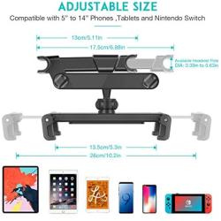 Car Headrest Mount, SAWAKE Angle Adjustable Headrest Tablet Mount, Universal Tablet Holder for Car Backseat, for 5" to 14" iPad/Tablet/Smartphone/Nintendo Switch