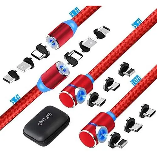 Utotrip Magnetic Charging Cable,(4-Pack,3ft,6ft,6ft,10ft) 3-in-1 USB Magnetic Cable,Nylon Braided Phone Charger Cable Compatible with Micro USB,Type C and iProducts(Red) Utotrip Magnetic Charging Cable,(4-Pack,3ft,6ft,6ft,10ft) 3-in-1 USB Magnetic Cable,Nylon Braided Phone Charger Cable Compatible with Micro USB,Type C and iProducts(Red)