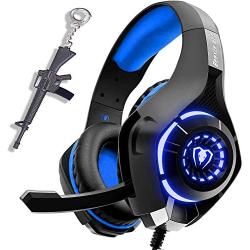 Gaming Headset for New Xbox One PS4 PC Laptop Tablet with Mic, Over Ear Headphones, Noise Canceling, Stereo Bass Surround for Kids Mac Smartphones Cellphone … (Blue)