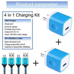 Android Phone Charger Micro Cable Set,4-pack Wall Plug 1A/5V Power Adapter with 6ft Nylon Braided Fast Charging Micro USB Cord Compatible Samsung Galaxy S7 S6 Edge S4 Note 5,LG Stylo 3 K10 K20 K30,HTC