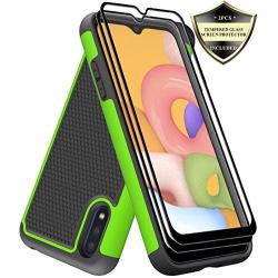 Dahkoiz Galaxy A01 Case with Tempered Glass Screen Protector [2 Pack], Armor Defender Cover Samsung Galaxy A01 Cases Dual Layer Hybrid Protective Phone Case for Samsung Galaxy A01, Green