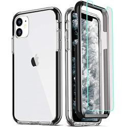 COOLQO Compatible for iPhone 11 Case, with [2 x Tempered Glass Screen Protector] Clear 360 Full Body Coverage Hard PC+Soft Silicone TPU 3in1 Heavy Duty Shockproof Defender Phone Protective Cover Black