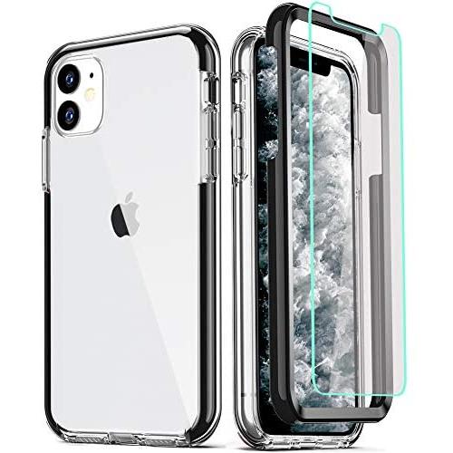 COOLQO Compatible for iPhone 11 Case, with [2 x Tempered Glass Screen Protector] Clear 360 Full Body Coverage Hard PC+Soft Silicone TPU 3in1 Heavy Duty Shockproof Defender Phone Protective Cover Black