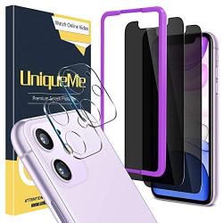 [4 Pack] UniqueMe 2 Pack Privacy Screen Protector for iPhone 11 6.1" and 2 Pack Camera Lens Protector for iPhone 11 Termperd Glass , [Easy Installation Frame] Anti Spy HD Clear [Anti-Scratch] [Bubble Free]