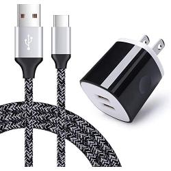 USB C Charger, AndHot Dual Port 2.1A Charger Block Plug with 6ft Type C Fast Charging Cable Compatible with Samsung Galaxy S10 Note 10 A50, LG Stylo 5/4 G8 G7 V50 ThinQ, Moto G8 G7 G6 Z4, OnePlus 7 6T