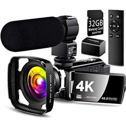 【Full Update】 4K Camcorder Vlogging Video Camera Ultra HD 60FPS Digital Recorder YouTube Camera 2.4G Remote Control IR Night Vision 3.0" IPS Touch Screen with Microphone,Wide Angle Lens,Lens Hood