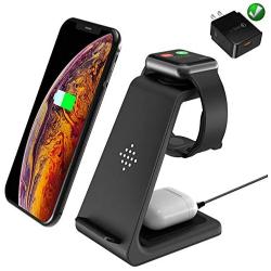 MiromTec Wireless Charger 3in1 Charging Station, Apple Watch Series 5,4,3,2, Airpods pro Fast Qi Wireless Charging Stand, Dock for iPhone, Qi Enabled Phones (with QC 3.0 Adapter)