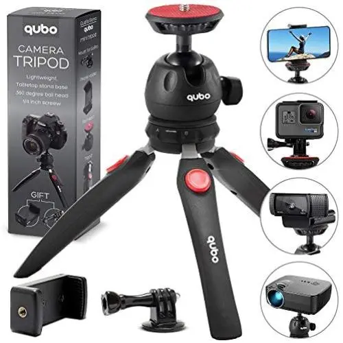 qubo Mini Tripod Camera Holder - Premium Tabletop Small Phone Tripod Mount for GoPro iPhone / Cell Phones Webcam Projector Compact DSLR - Hand Desktop Camera Tripod Stand Table qubo Mini Tripod Camera Holder - Premium Tabletop Small Phone Tripod Mount for GoPro iPhone / Cell Phones Webcam Projector Compact DSLR - Hand Desktop Camera Tripod Stand Table