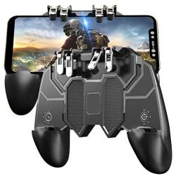 Pubg Mobile Controller with 4 Triggers, Wireless 6 Finger Operation Mobile Gaming Joystick, L1R1 L2 R2 Grip Gamepad Joystick Remote Shoot Aim Key for 4-6.5" Android & iOS Phone